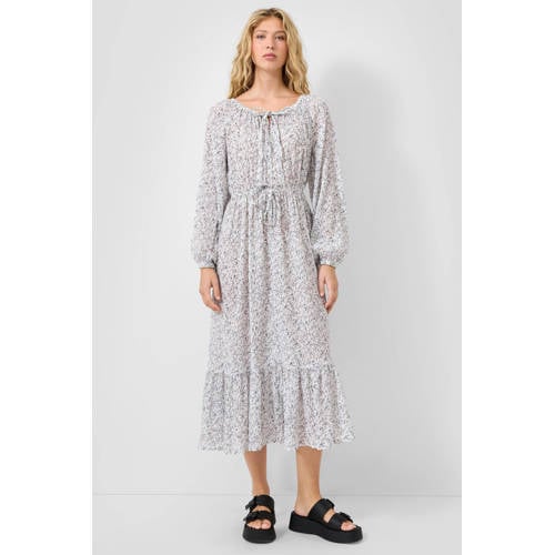 QS luchtige midi jurk met ballonmouwen en bloemenprint ecru afbeelding