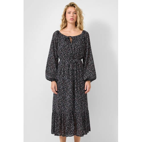 QS midi jurk met bloemenprint zwart afbeelding