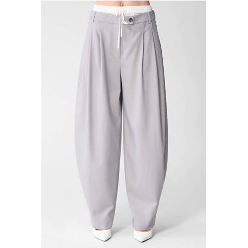Shoeby barrel high waist casual broek met wol lichtgrijs afbeelding