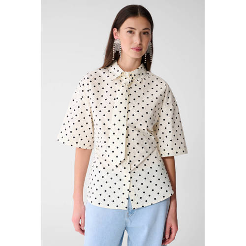 Shoeby blouse met stippen en stropdas ecru afbeelding