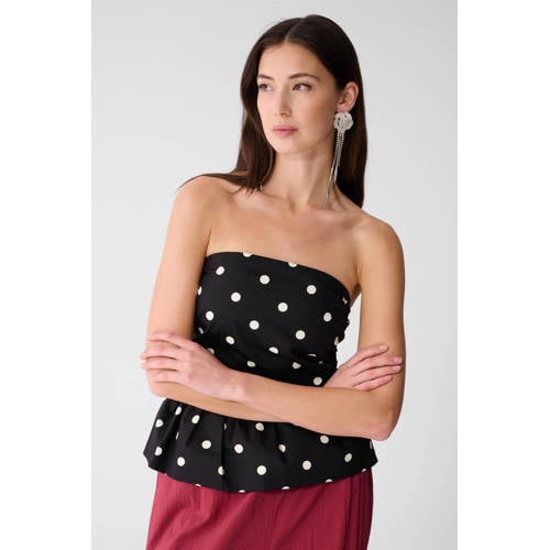Shoeby strapless top met stippen zwart afbeelding
