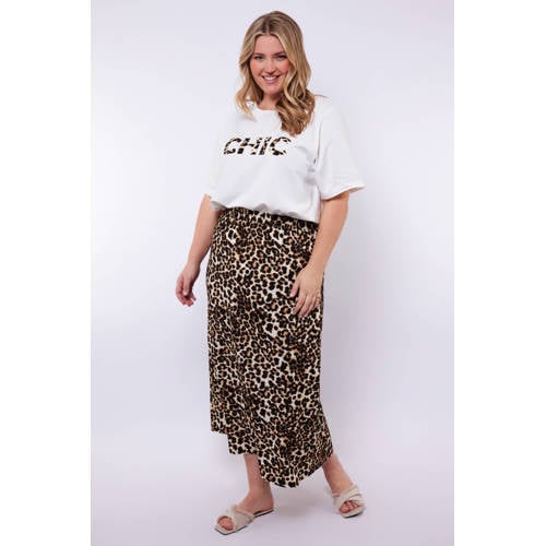 Exxcellent midi rok met panterprint bruin afbeelding