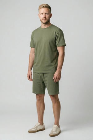 regular T-shirt met short donkergroen - (set van 2)
