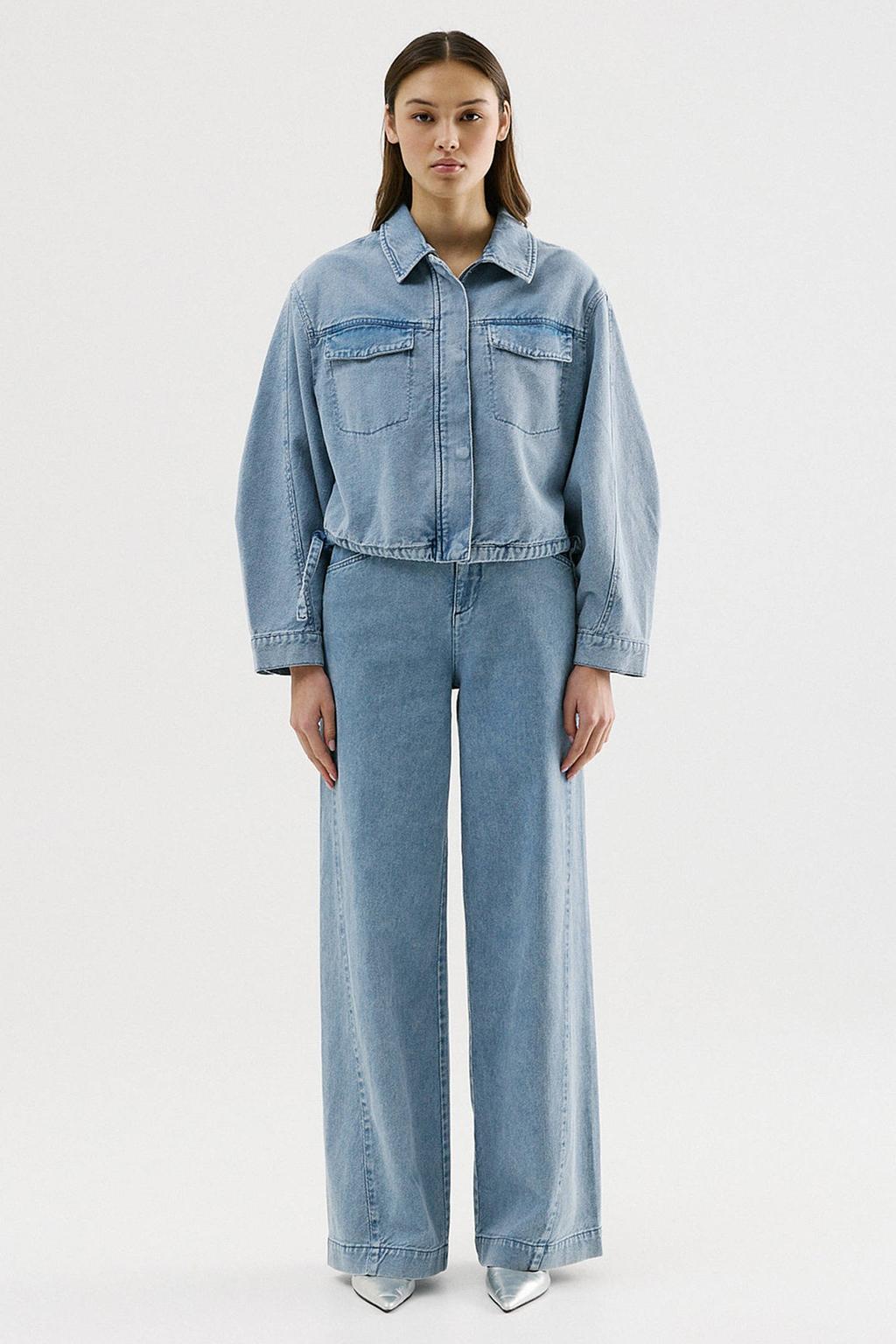 Medium blue denim dames CKS spijkerjas van denim met effen, lange mouwen, klassieke kraag en ritssluiting