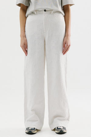 wide leg high waist broek beige