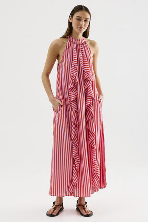 gestreepte maxi jurk rood