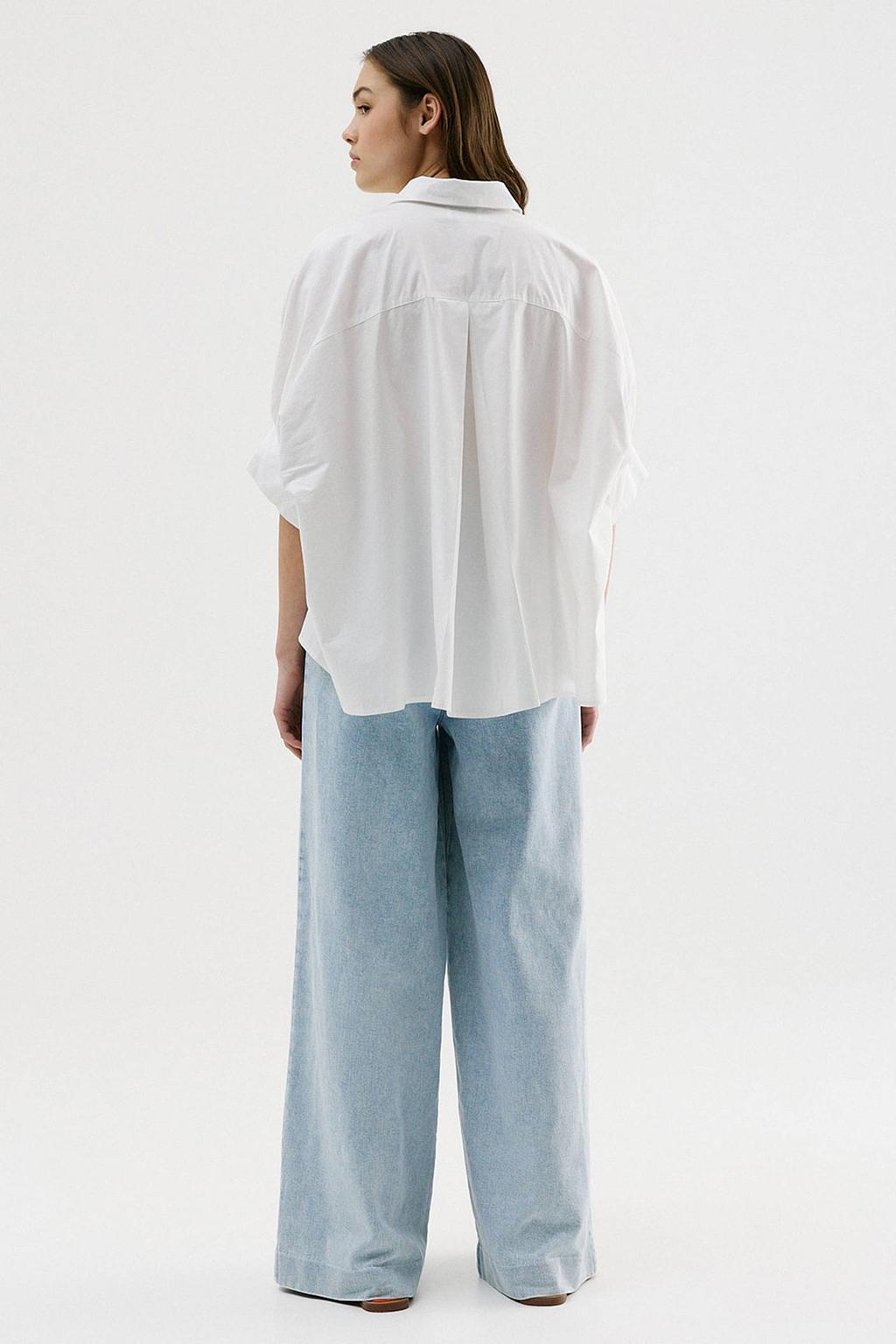 Ecru dames CKS blouse van katoen met effen, driekwart mouwen, klassieke kraag, knoopsluiting en pailletten