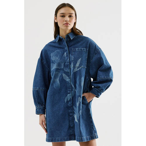 CKS denim gebloemde spijkerjurk dark blue denim afbeelding