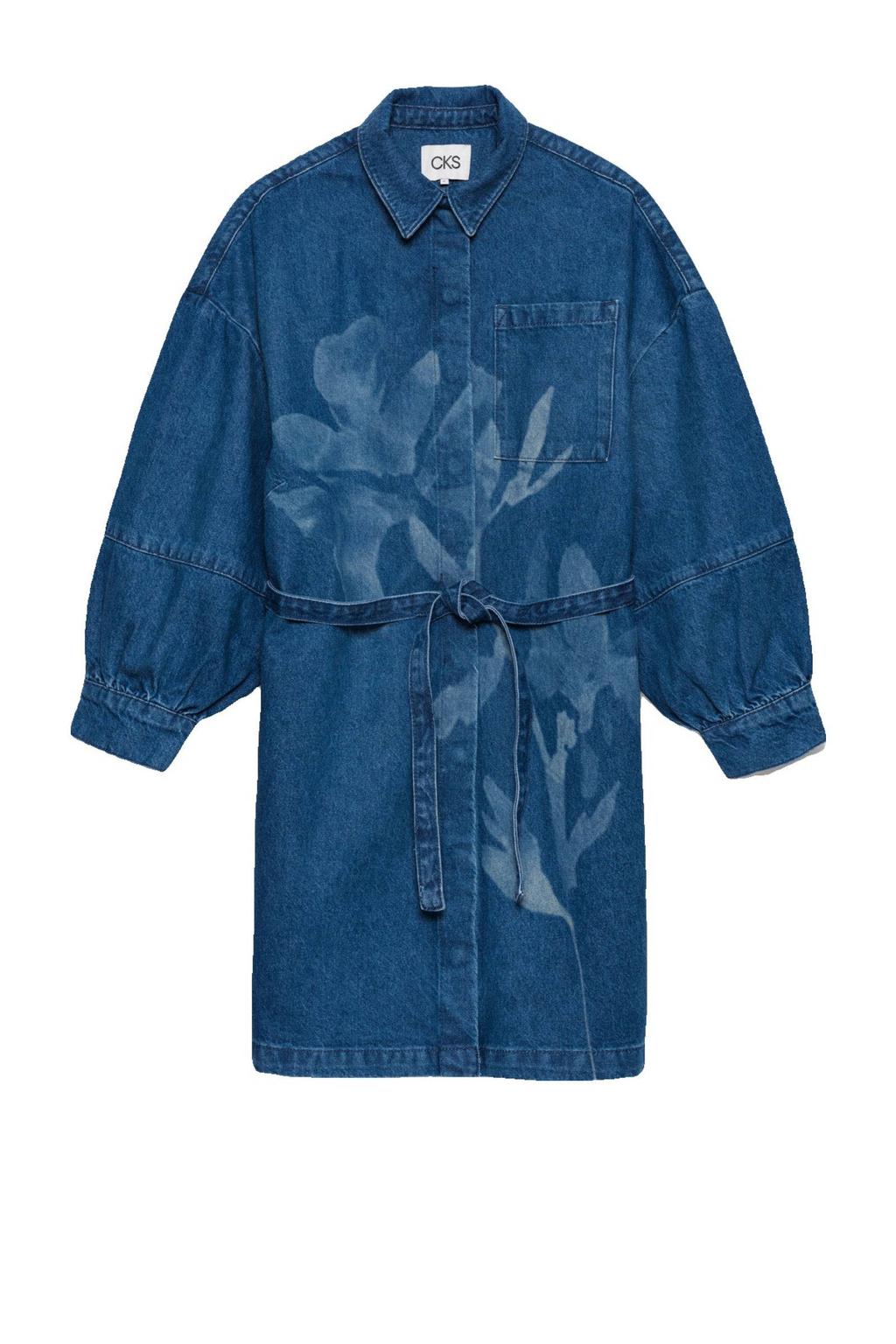 Dark blue denim dames CKS gebloemde spijkerjurk dark blue van denim met lange mouwen en klassieke kraag