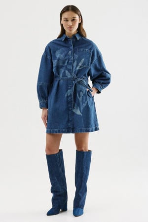 denim gebloemde spijkerjurk dark blue denim