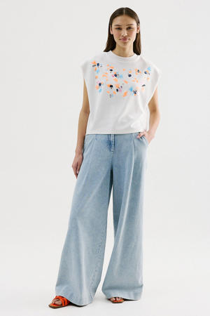 wide leg high waist broek light blue denim