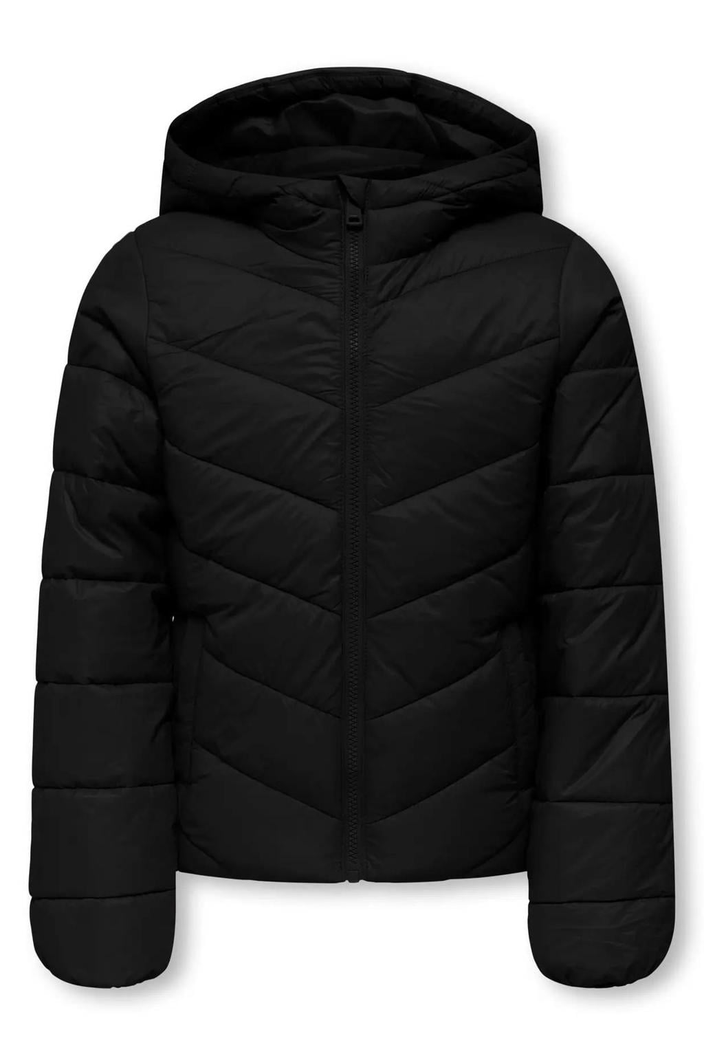 Zwarte meisjes KIDS ONLY GIRL jack lente van nylon met effen, lange mouwen, capuchon, ritssluiting en quilted
