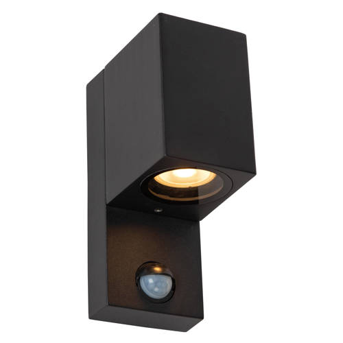 Lucide ZARO IR - Wandspot / Wandlamp Binnen/Buiten - 1xGU10 - IP65 - Beweging & dag/nacht sensor (uitschakelbaar) - Zwart Adapter/lichtnet afbeelding