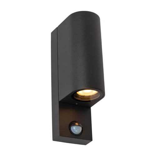 Lucide ZARO IR - Wandspot / Wandlamp Binnen/Buiten - 2xGU10 - IP65 - Beweging & dag/nacht sensor (uitschakelbaar) - Zwart Adapter/lichtnet afbeelding