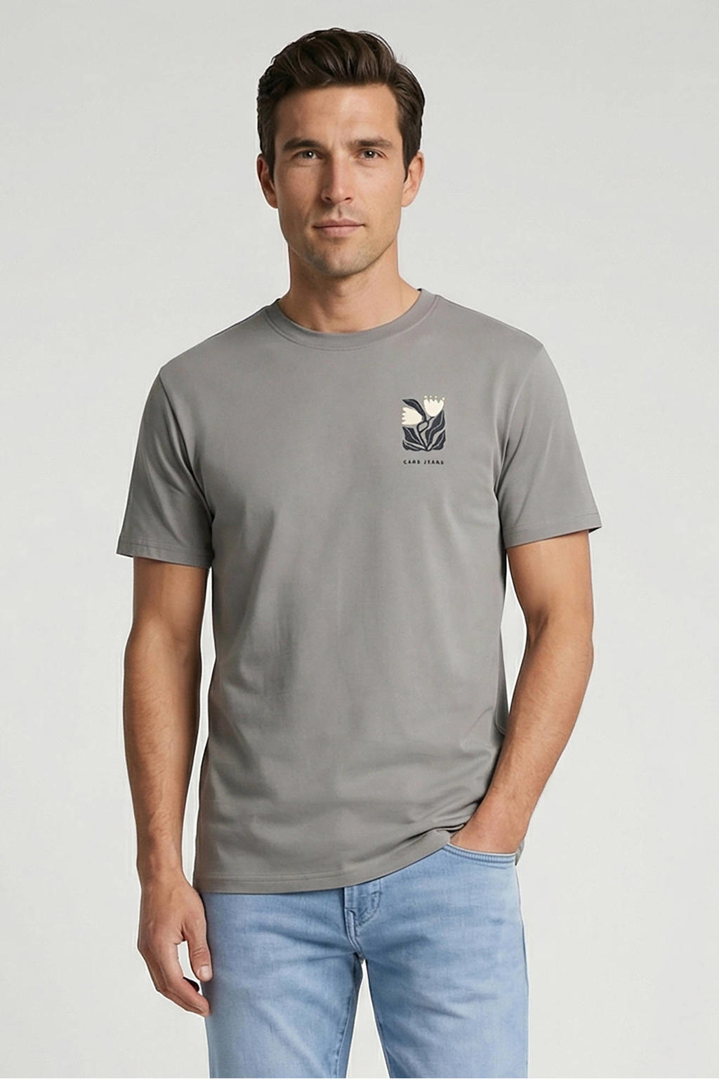 Grijze heren Cars regular T-shirt van katoen met backprint, korte mouwen en ronde hals