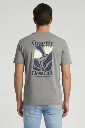 regular T-shirt met backprint grijs