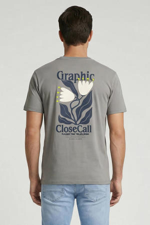 regular T-shirt met backprint grijs