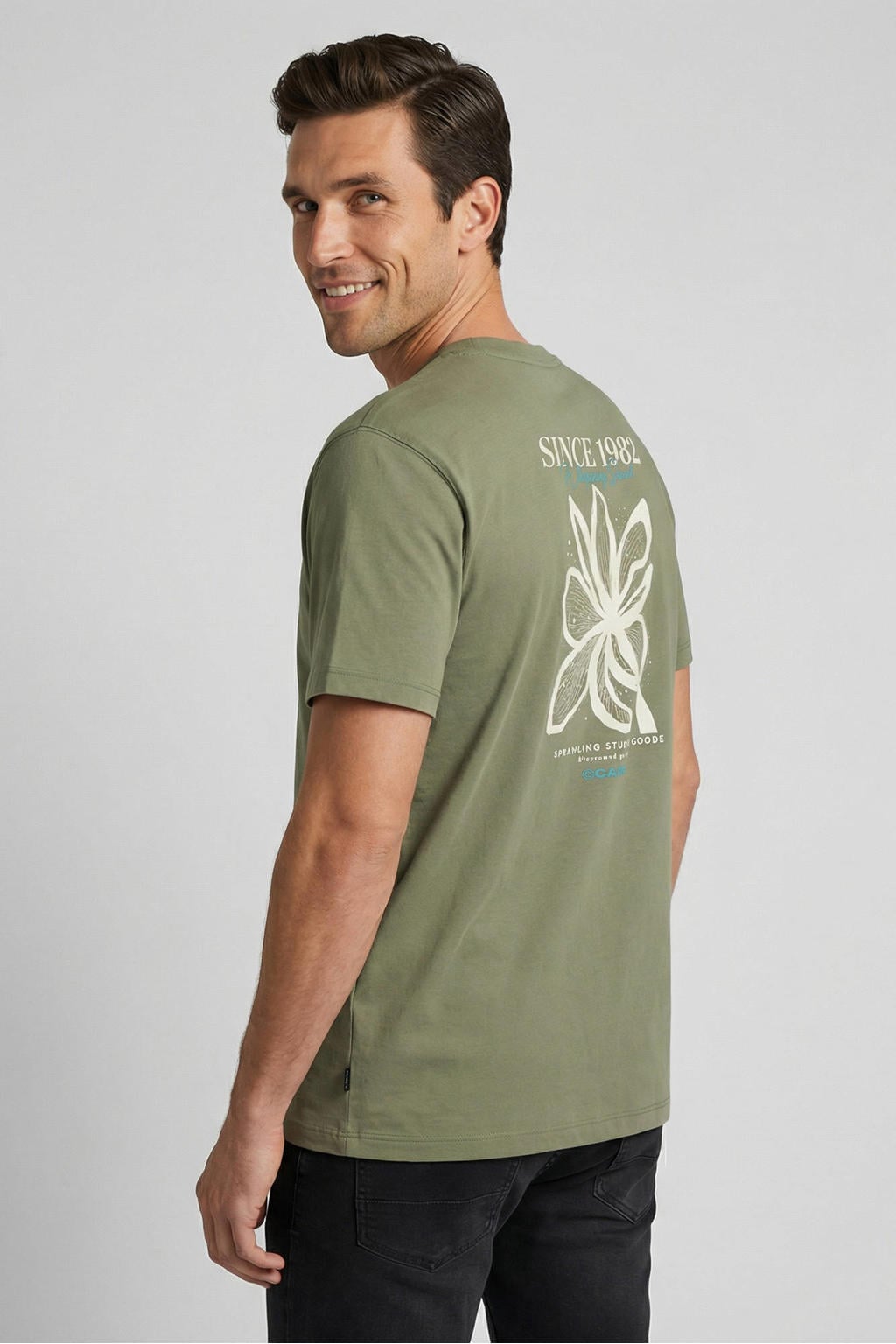 Groene heren Cars regular T-shirt van katoen met backprint, korte mouwen en ronde hals