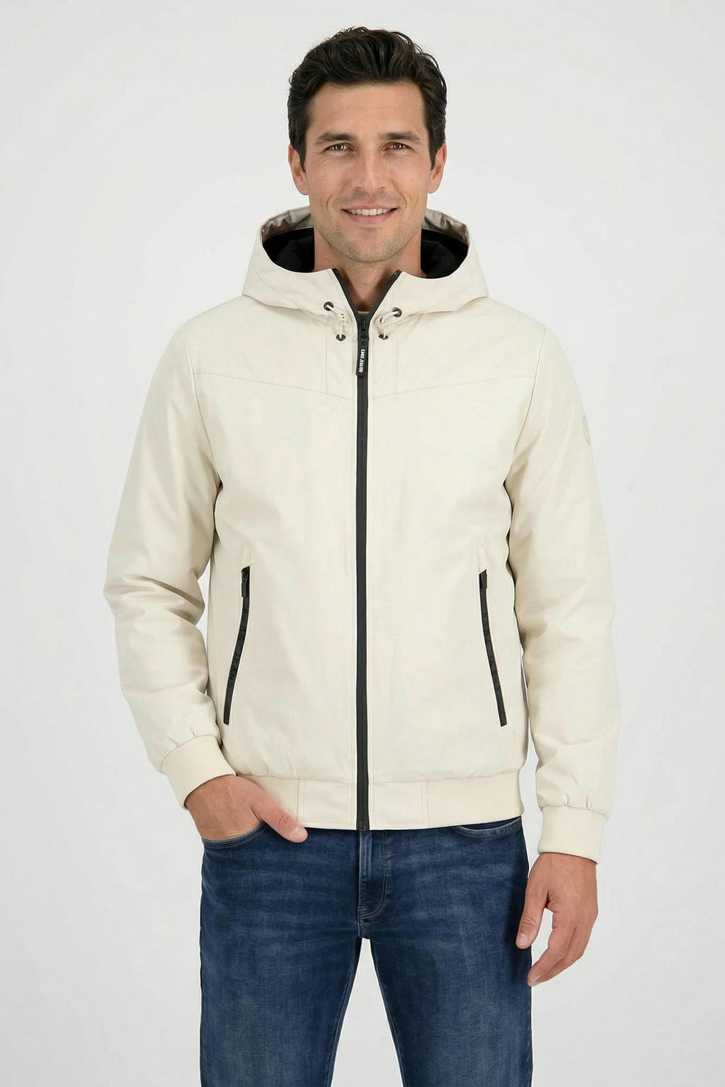 Beige heren Cars zomerjas van polyester met effen, lange mouwen, capuchon, ritssluiting en elastische boord