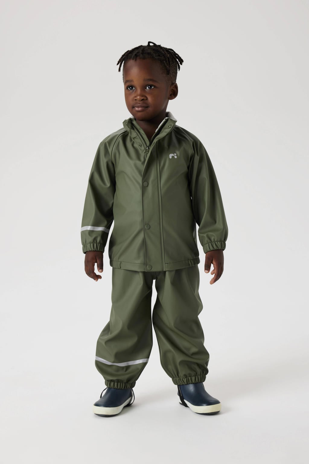 Groene jongens en meisjes NAME IT KIDS kids regenpak van polyester met lange mouwen, capuchon en ritssluiting