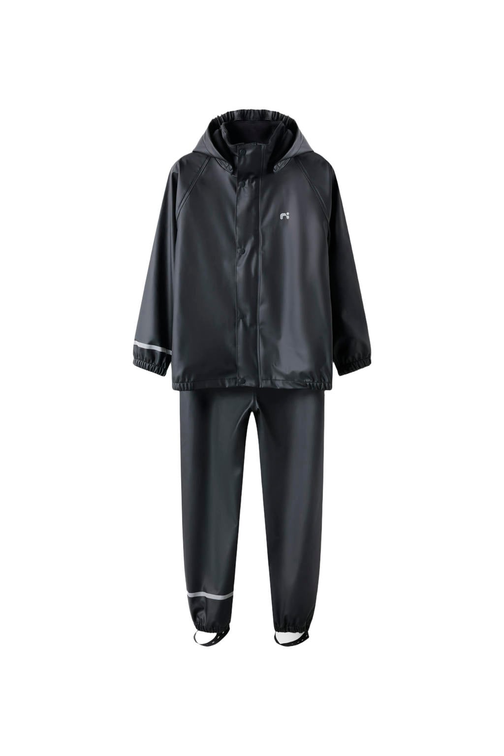 Zwarte jongens en meisjes NAME IT KIDS kids regenpak van polyester met lange mouwen, capuchon en ritssluiting