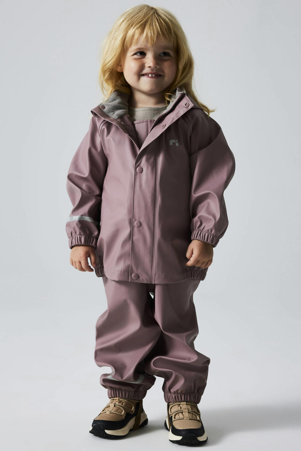 Oudroze jongens en meisjes NAME IT KIDS kids regenpak van polyester met lange mouwen, capuchon en ritssluiting