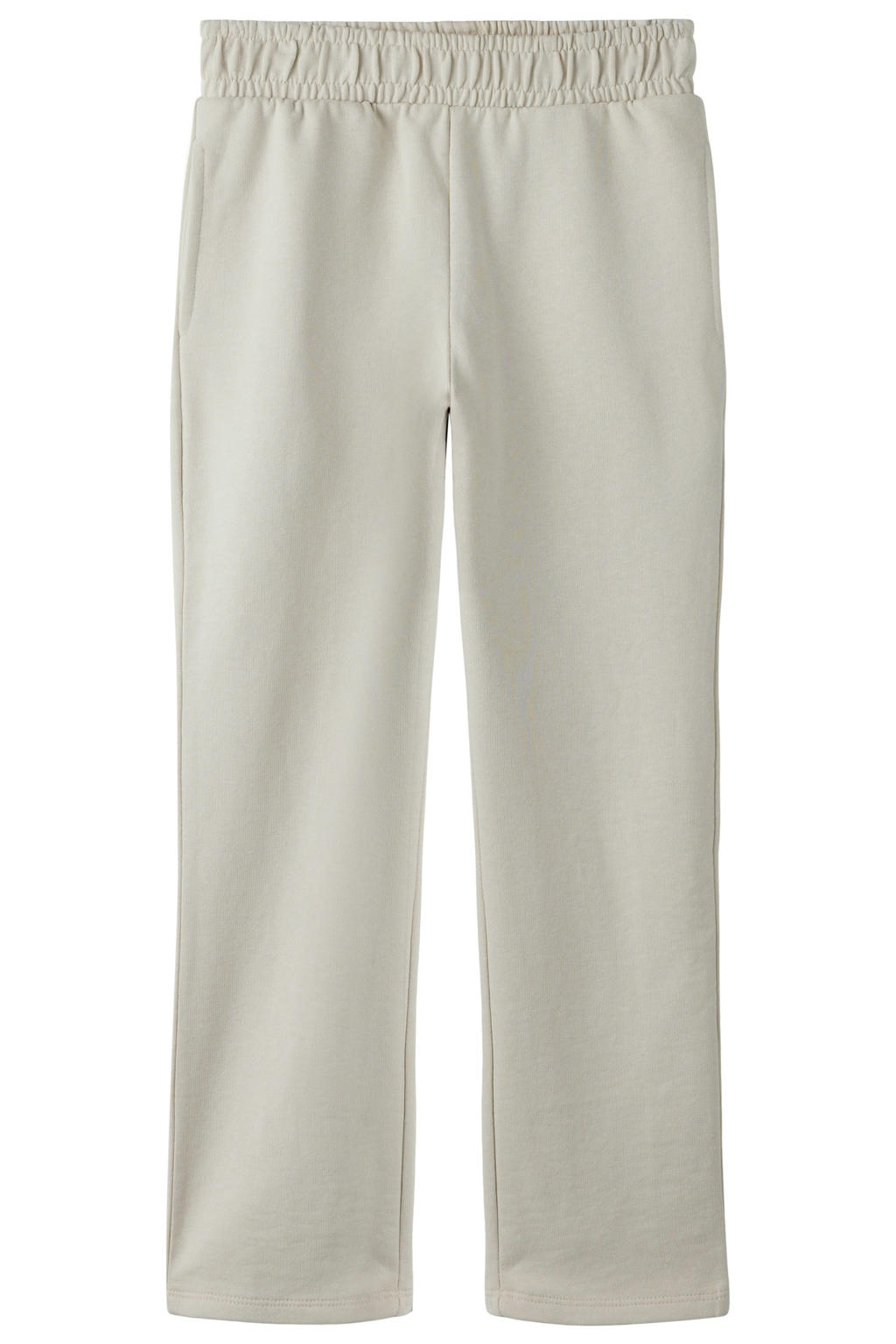 Beige meisjes NAME IT KIDS straight casual broek van sweat materiaal met regular waist en elastische tailleband met koord