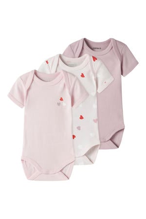romper - roze/wit (set van 3)