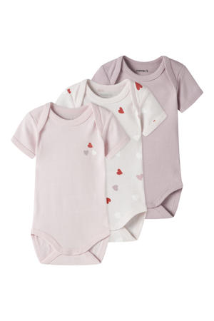 romper - roze/wit (set van 3)