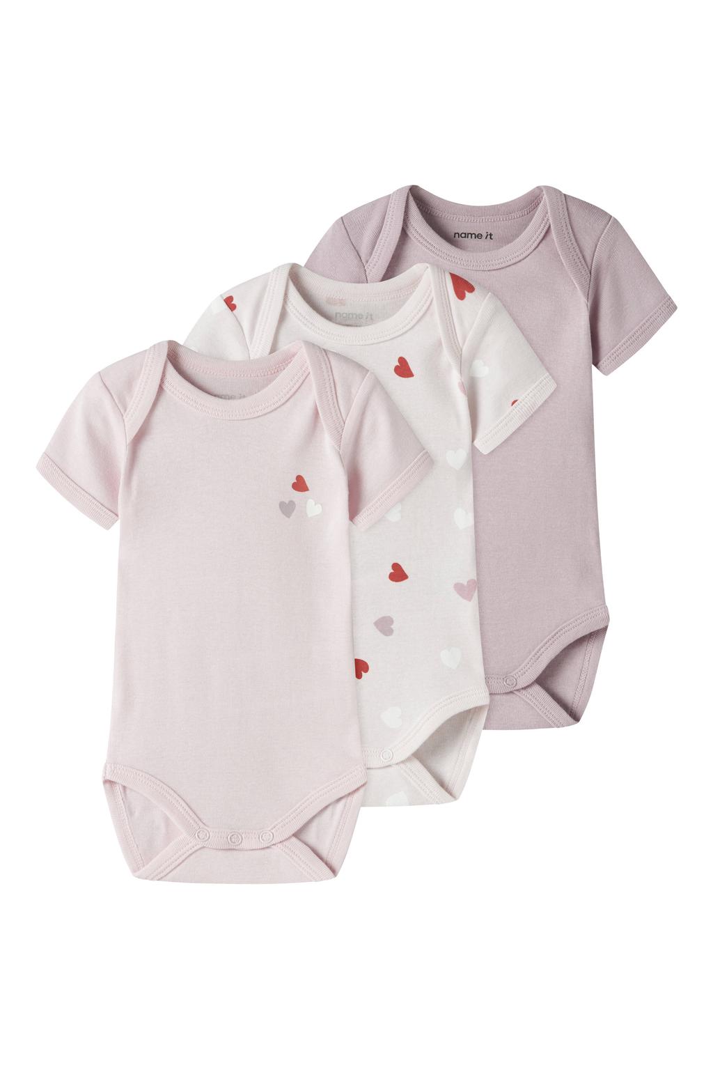 NAME IT BABY romper - roze/wit (set van 3)