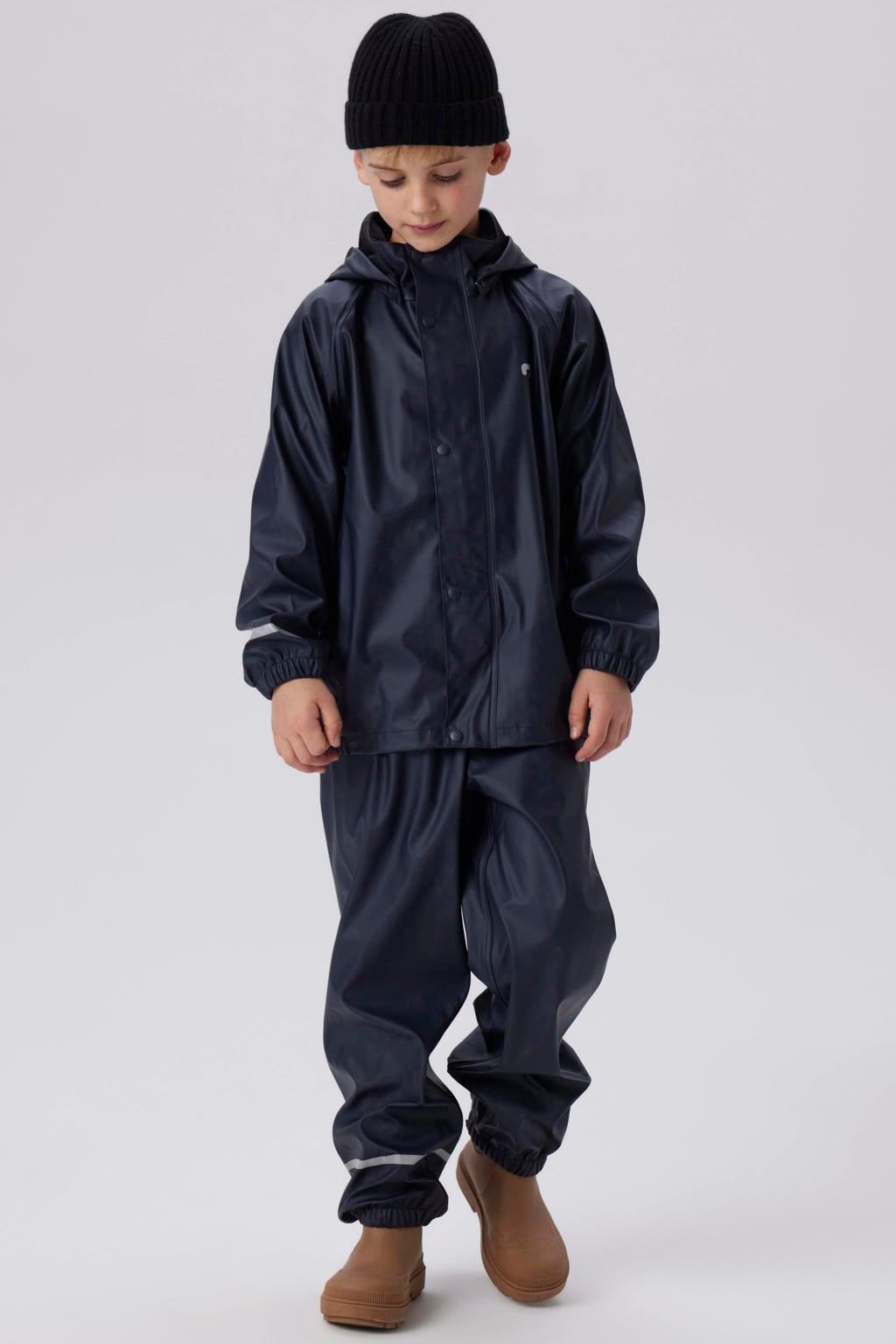 Donkerblauwe jongens en meisjes NAME IT KIDS kids regenpak van polyester met lange mouwen, capuchon en ritssluiting