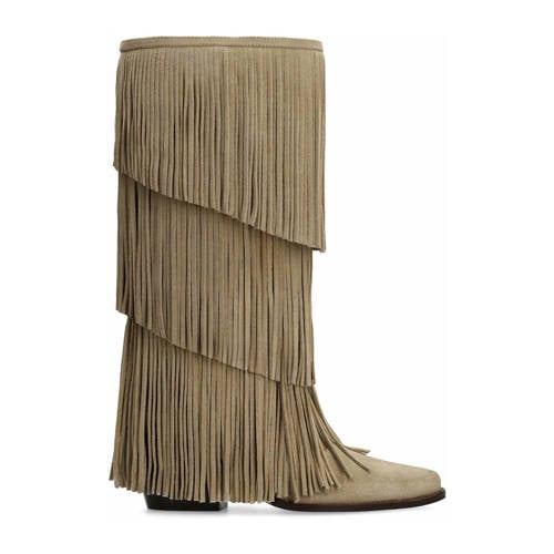 Sacha suède cowboylaarzen met franjes beige afbeelding