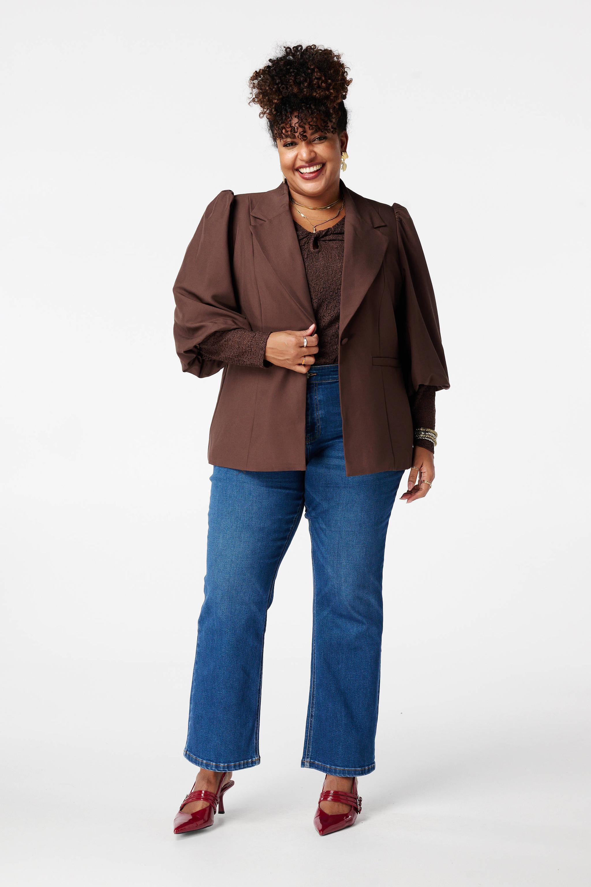 MS Mode regular blazer donkerbruin | wehkamp