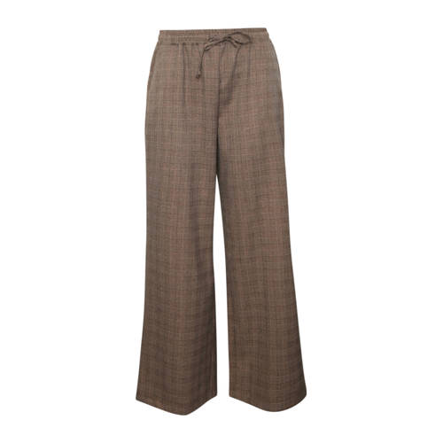 Paprika wide leg regular waist geruite broek bruin afbeelding