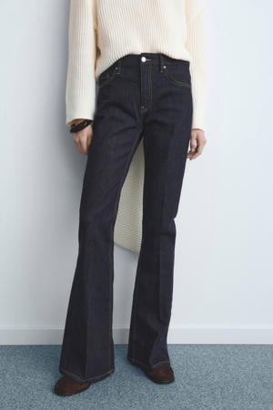 high waist flared jeans dark blue denim