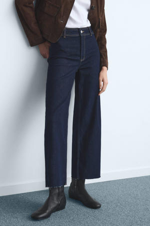 high waist straight leg jeans dark blue denim