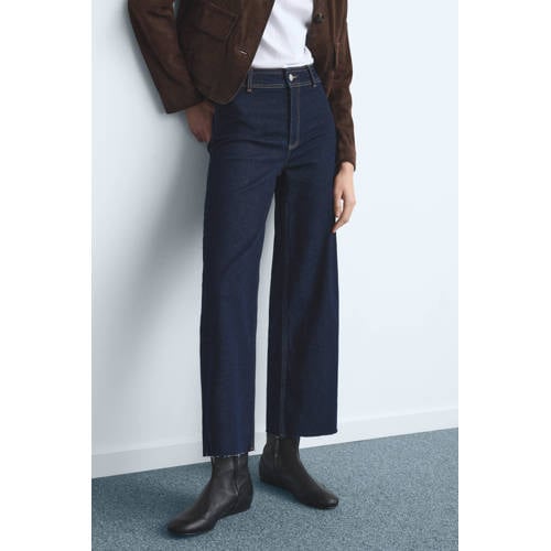 Mango high waist straight leg jeans dark blue denim afbeelding