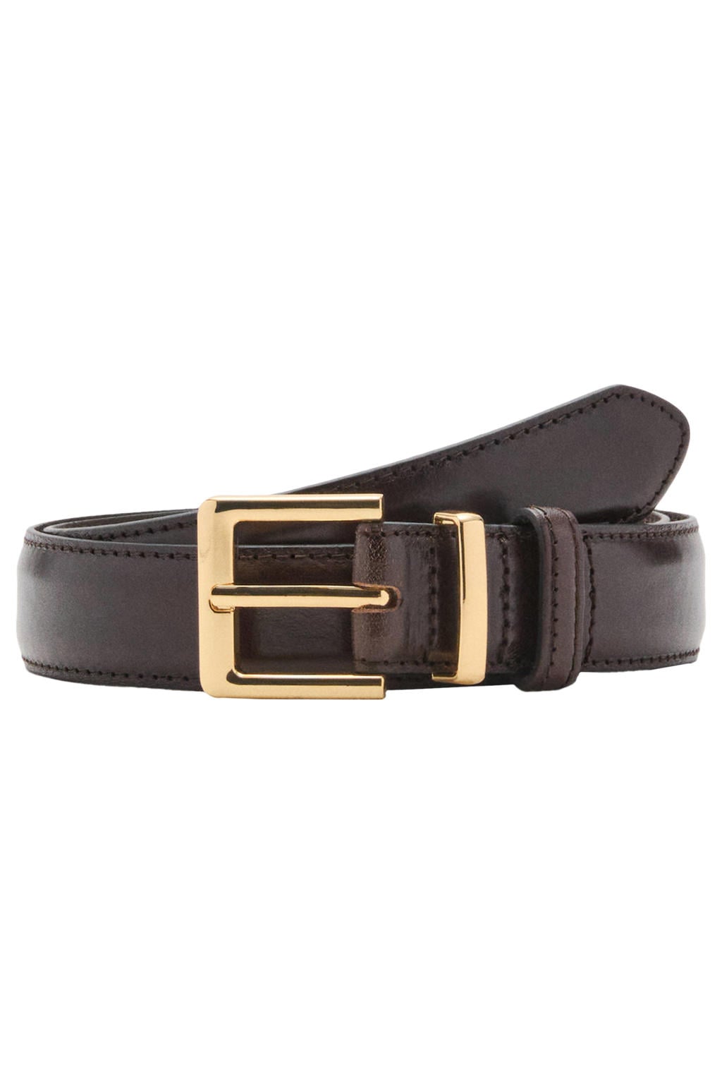 Mango leren riem donkerbruin