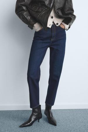 high waist slim fit jeans dark blue denim