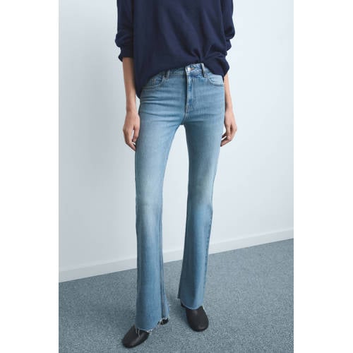 Mango high waist straight leg jeans light blue denim afbeelding