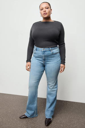high waist straight leg jeans light blue denim