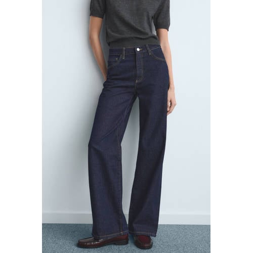 Mango high waist wide leg jeans dark blue denim afbeelding