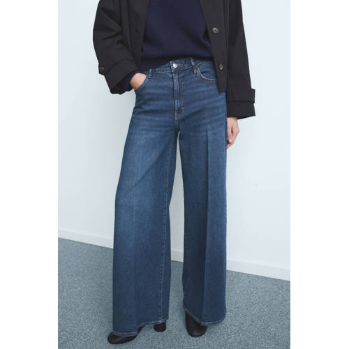 Mango high waist wide leg jeans dark blue denim afbeelding