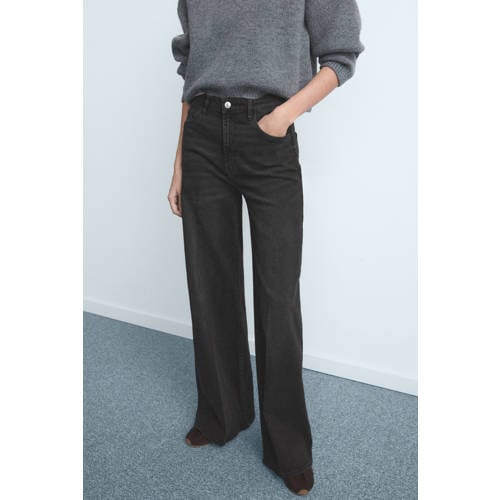 Mango high waist wide leg jeans black denim afbeelding