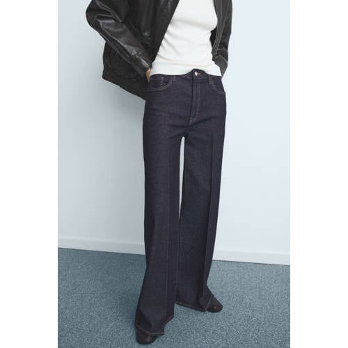 Mango high waist wide leg jeans dark blue denim afbeelding