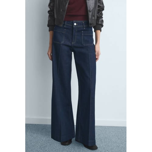 Mango wide leg jeans dark blue denim afbeelding