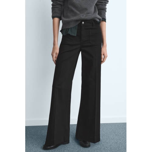 Mango high waist wide leg jeans black denim afbeelding
