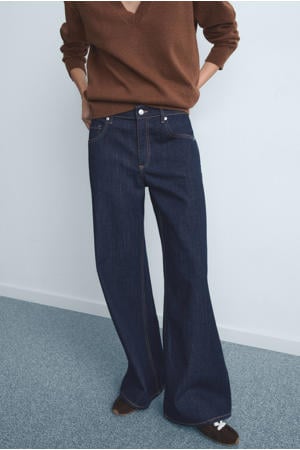high waist wide leg jeans dark blue denim