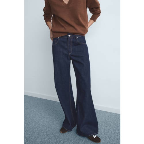 Mango high waist wide leg jeans dark blue denim afbeelding