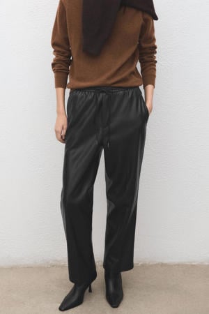 imitatieleren straight regular waist broek zwart